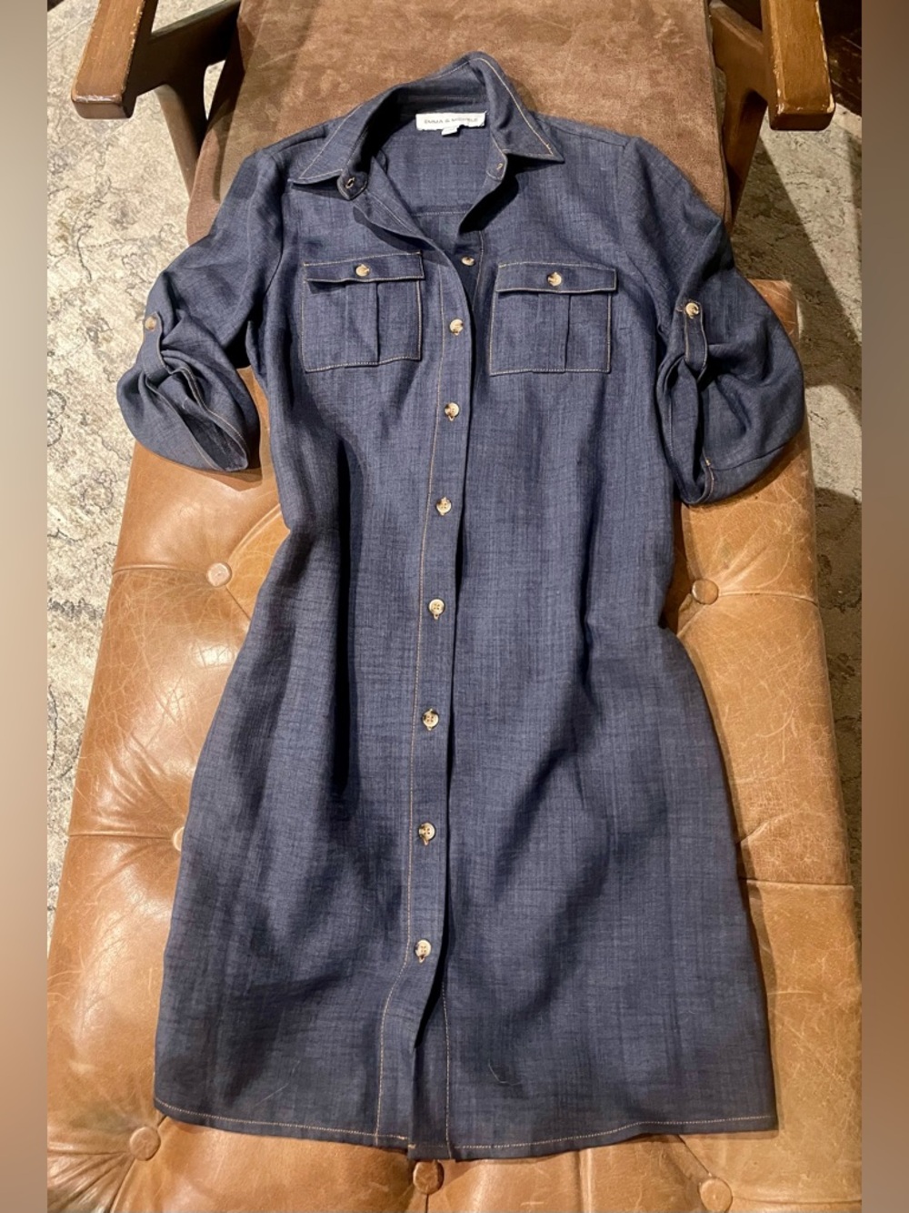 Denim Shirt Dress - Navy Blue